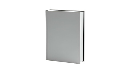 Upright grey book with clean, blank cover against black background