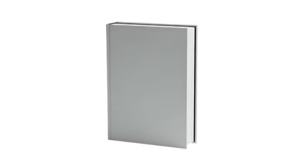 Upright grey book with clean, blank cover against black background