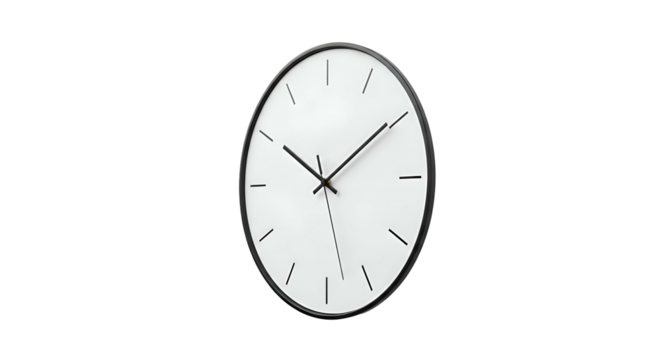 Minimalist clock with black frame, white face, black hands
