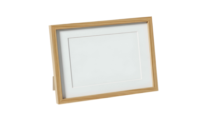 Simple light wood picture frame with white matte on black background