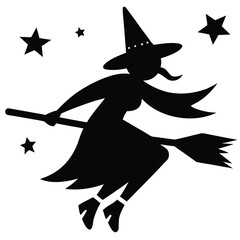 witch flying Silhouette Icon Vector Art