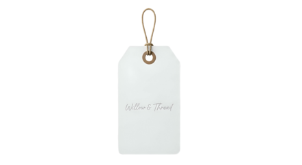 Blank white tag with string, hanging against a black background