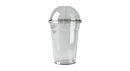 Clear plastic cup with dome lid and straw on a black background