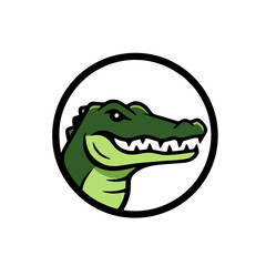 Alligator Head in Circle Logo, Clean Vector Art, Strong Outlines