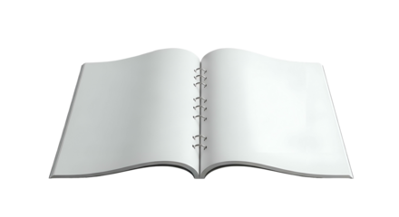 Open, blank, spiral-bound notebook with white pages