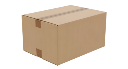 Sealed cardboard box on black background, simple packing container