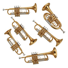 Fototapeta premium Collection of golden trumpets arranged in a circular pattern
