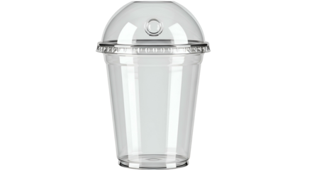 Clear plastic cup with dome lid, isolated on dark background