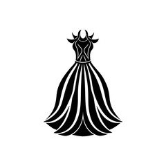 Elegant black dress with flowing design art on transparent background