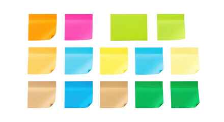 Assortment of colorful sticky notes on transparent background