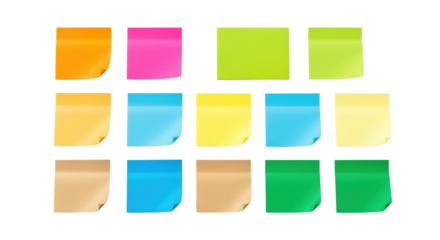 Assortment of colorful sticky notes on transparent background