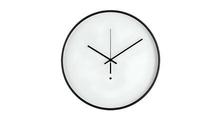 Round, white wall clock with black hands and dark border