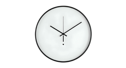 Round, white wall clock with black hands and dark border