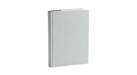 Silver metallic book, plain cover, standing vertically