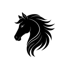 Silhouette of a horse head with flowing mane on transparent background