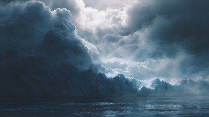 Fototapeta premium Dramatic scene of a glacier calving into turbulent ocean waters under a stormy sky