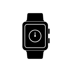 Black smartwatch displaying the time icon on transparent background