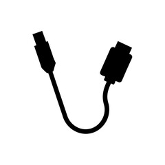 Black cable with connectors on both ends on transparent background