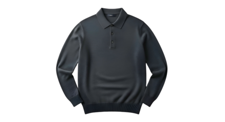 Dark long-sleeved polo shirt with three buttons on black