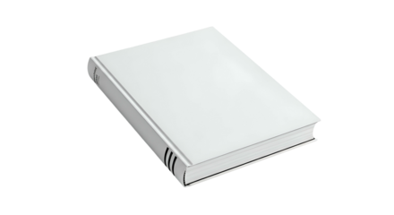 Plain white hardcover book laying at a slight angle