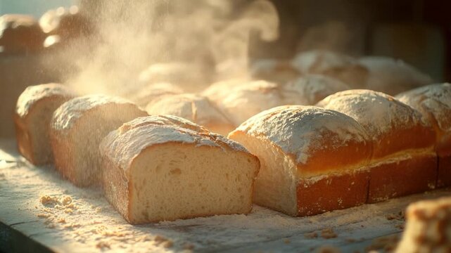 A pile of freshly baked bread sits on a clean cutting board, ready for use
