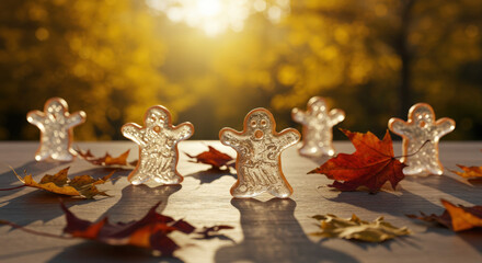 Halloween Leaf Celebration Gingerbread Cookies Posed with Bright Fall Decorations