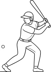 Dynamic baseball player in mid swing silhouette outline