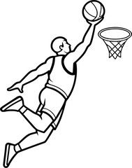 Outline vector of a basketball player in mid jump
