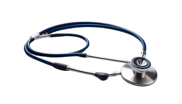 Blue stethoscope isolated on transparent background, medical PNG