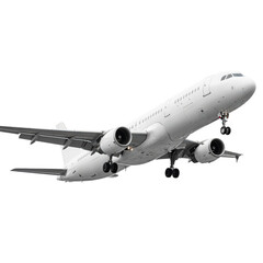 Obraz premium White passenger jet plane taking off against on transparent background