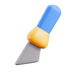 3D Render of Craft Knife with Blue Handle Golden Accent and Silver Blade on Black Background