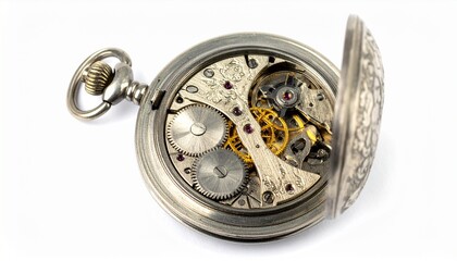 An open antique pocket watch reveals its intricate gears, celebrating the art of mechanical timekeeping.