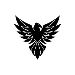 Stylized black eagle with spread wings art on transparent background silhouette
