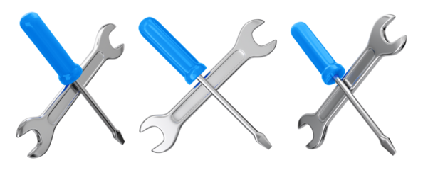 Isolated crossed wrench and screwdriver service icon set. 3D rendering.