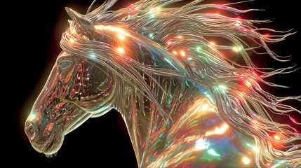 Colorful horse with glowing effects in an abstract setting at night