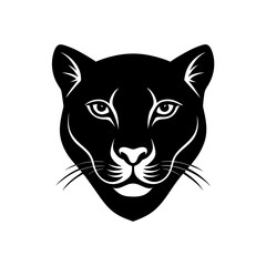 Stylized black panther head front view art on transparent background silhouette
