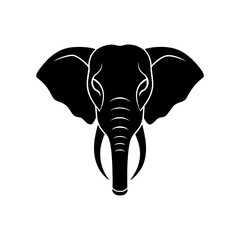 Illustration of a black elephant head on transparent background silhouette