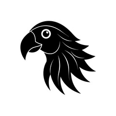 Stylized black silhouette of a parrot head on transparent background