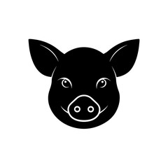Illustration of a black silhouette pig face on transparent background