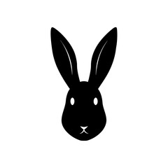 Black silhouette of a rabbit head with ears on transparent background