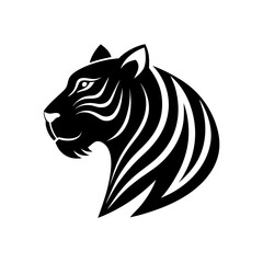 Stylized black tiger head profile design on transparent background silhouette