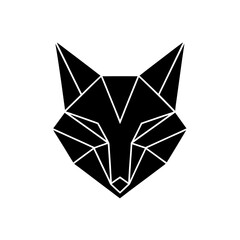 Geometric black and white fox head design on transparent background silhouette