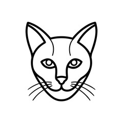 Outline drawing of a cat head facing front on transparent background silhouette