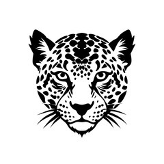 Detailed black and white jaguar portrait on transparent background silhouette