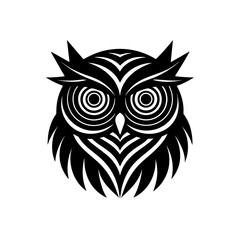 Stylized owl illustration in black color on transparent background silhouette