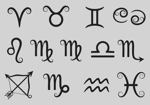 Collection of twelve zodiac sign symbols on a gray background zodiac signs icons