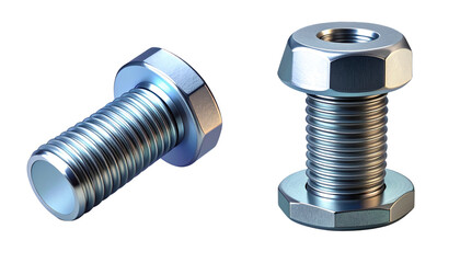 Shiny Metallic Screw Bolt with Threads Isolated on White Background