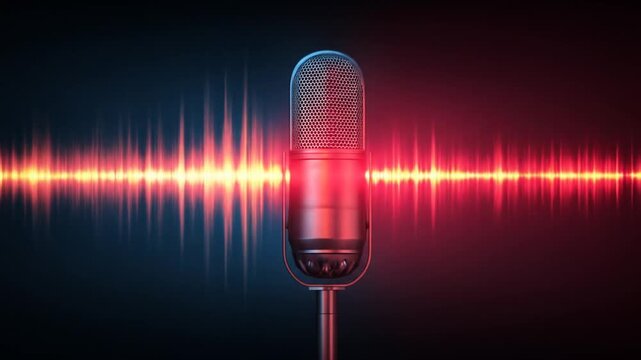 Professional microphone with sound wave visualization illustration