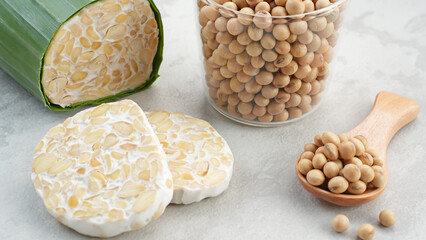 Raw Tempeh or Tempe, Indonesian traditional food, made from fermented soybeans