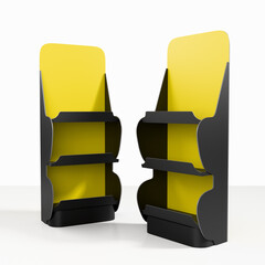 Product Display Shelf Or Floor POS Stand. Cosmetics Holder. Black And Yellow Color
